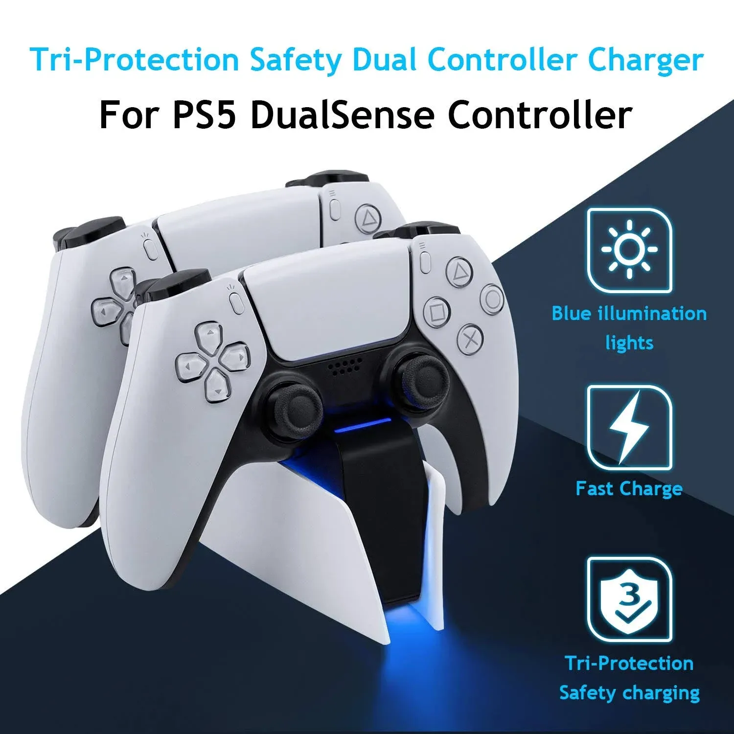 Dual Charger for PS5 Controller Fast Charging Station Dock with LED Indicator