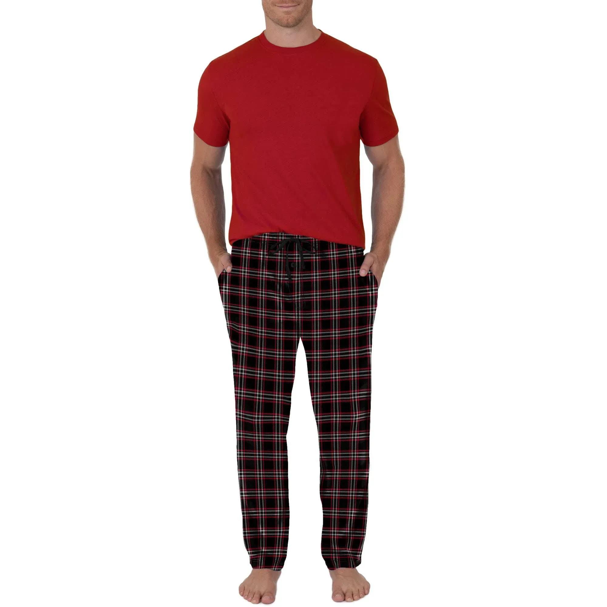 Fruit Of The Loom Men's Short Sleeve Crew Neck Top and Fleece Pajama Pant Set