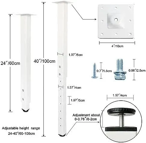 QLLY Adjustable Square Table Leg, 24-40 inch, 60-100cm, Home Office Custom DIY Table Legs, Furniture Leg Set (4, Black)