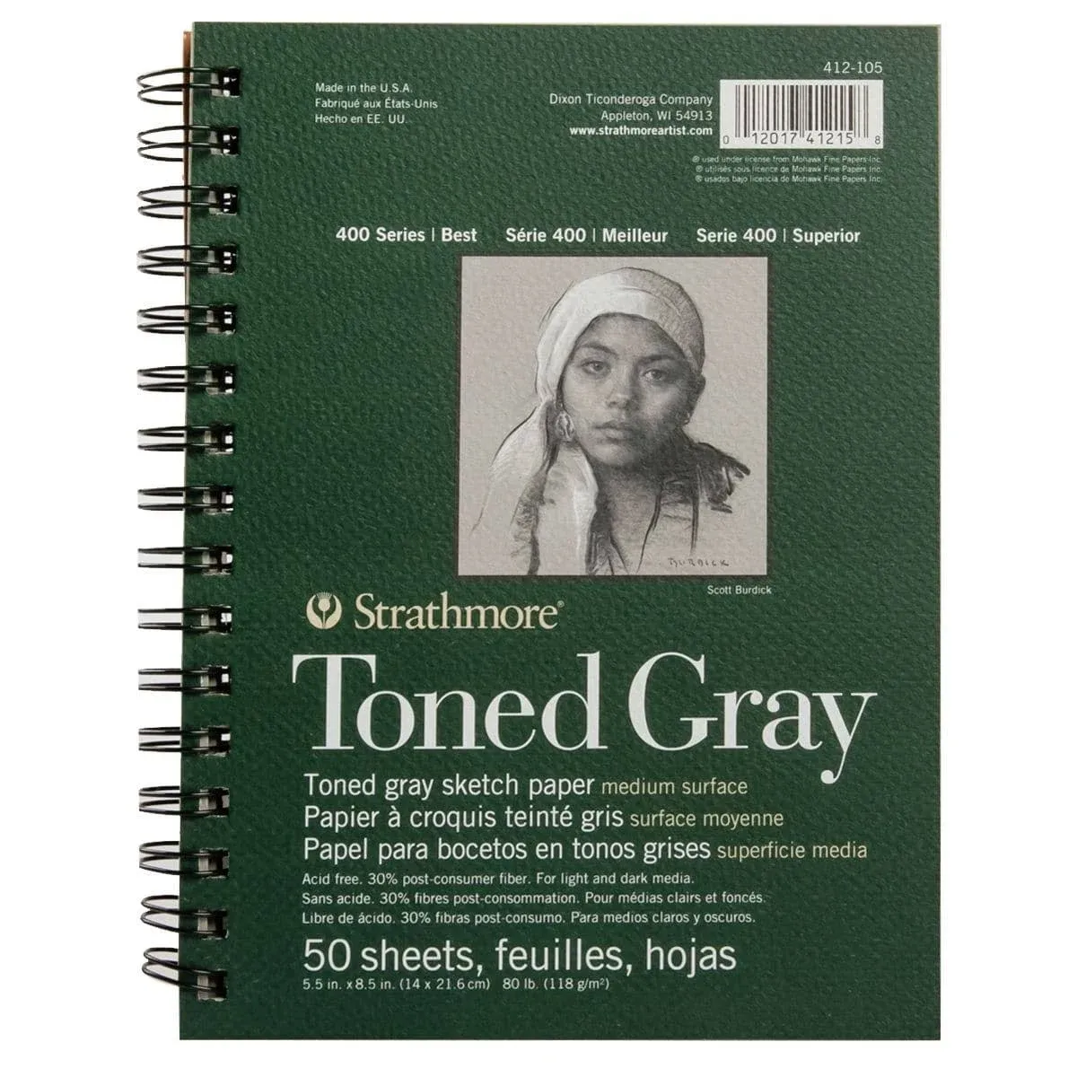 Strathmore Toned Sketch Paper Pad 400 Series 5.5in x 8.5in 50 Sheets Gray