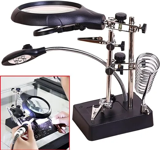 Beileshi 2.5X 7.5X 10X LED Light Helping Hands Magnifier Soldering Station,Magnifying Glass Stand with Auxiliary Clamp and Alligator Clips