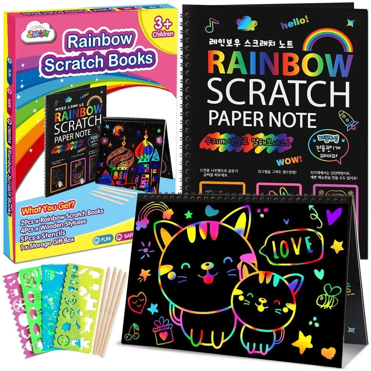 ZMLM Scratch Paper Art-Crafts Notebook: 2 Pack Bulk Rainbow Magic Paper Supplies ...