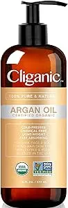 Cliganic Organic Argan Oil 16oz with Pump, 100% Pure | Bulk for Hair, Face & Skin