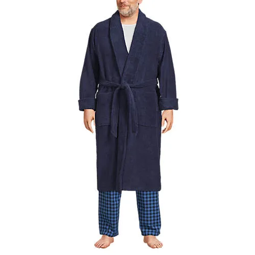 Lands' End Men's Calf Length Turkish Terry Robe - Soft Blue Haze