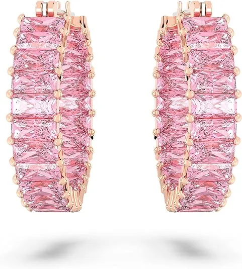 NEW Swarovski Matrix Pink Baguette Hoop Earrings w/Rose Gold-Tone Plating