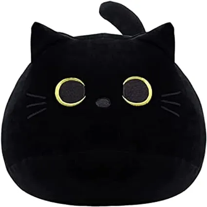 Black Cat Plush Toy 16'' Black Cat Pillow, Soft Plush Doll Black Cat Stuffed Animal, 3D Black Cat Plushies Pillow Baby Cute Plush Toys Shape Cat Design Sofa Fat Pillow Gifts for Boys Girls