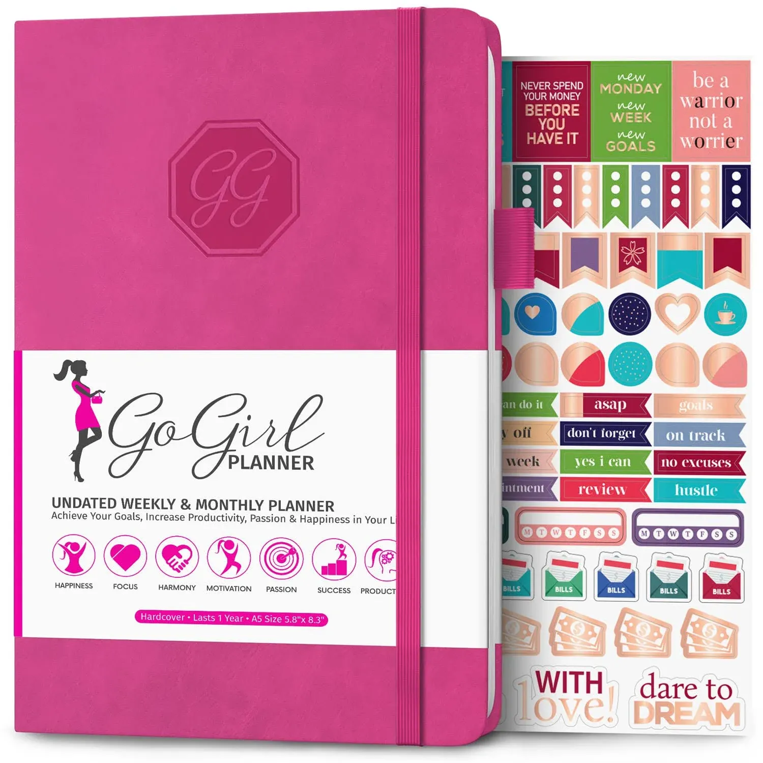 GoGirl Planner and Organizer for Women - A5 Size Weekly Planner, Goals Journal ...