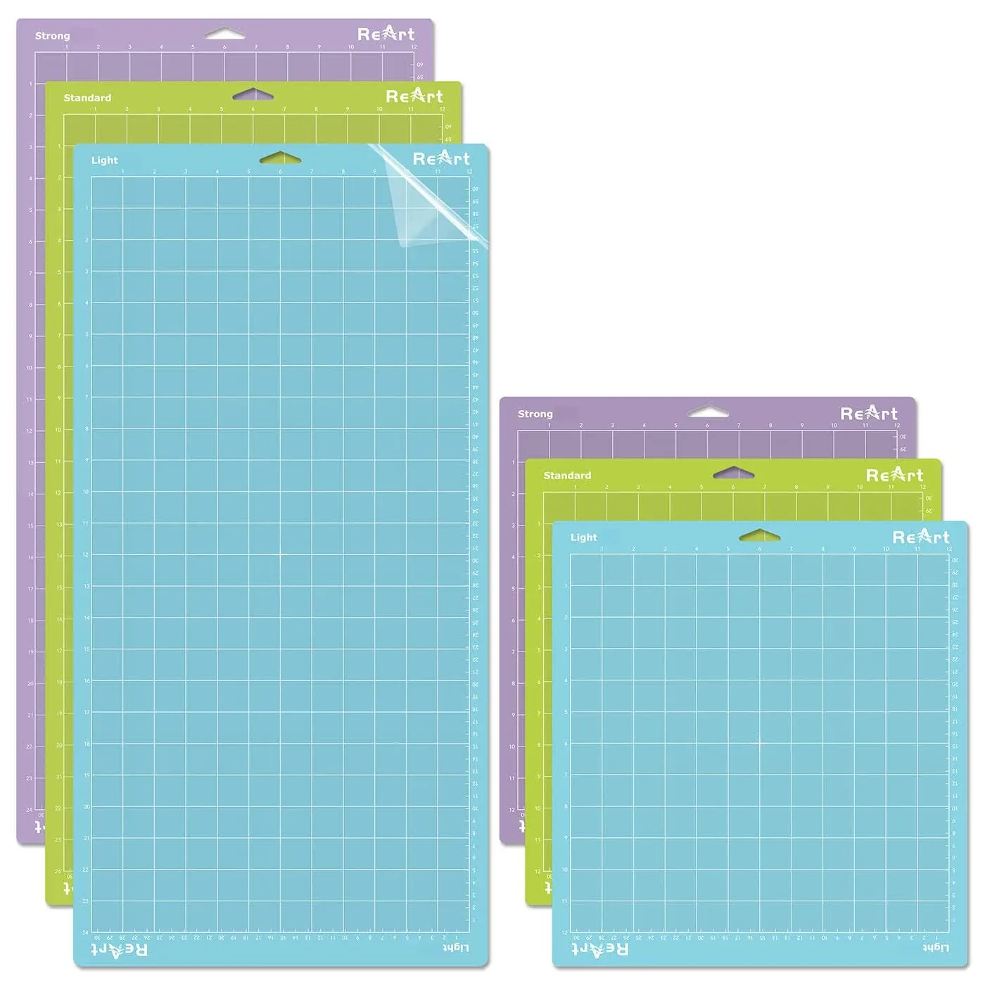 Reart Cutting Mat Variety 6 Packs for Silhouette Cameo 4/3/2/1 - Strong, Standard, Light Grip, 12in x 12in x 3 Packs, 12in x 24in x 3 Packs.