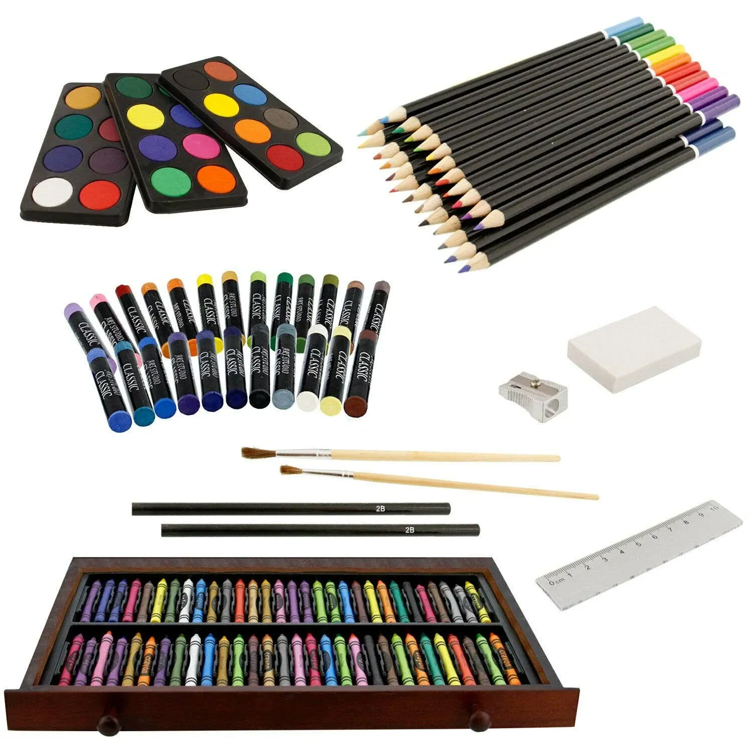 US Art Supply 162 Piece-Deluxe Mega Wood Box Art Painting Drawing Set That ...