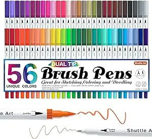 Shuttle Art 56 Colores Bolígrafos de Pincel de Doble Punta Marcadores de Arte,Punta de Pincel con Fineliner 0.4 Juego de Rotuladores para Libros para Colorear para Adultos