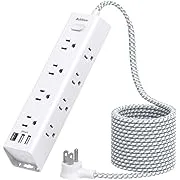 Wall Mountable Power Strip with 12 Outlets &amp; 10 FT Extension Cord - ETL Listed