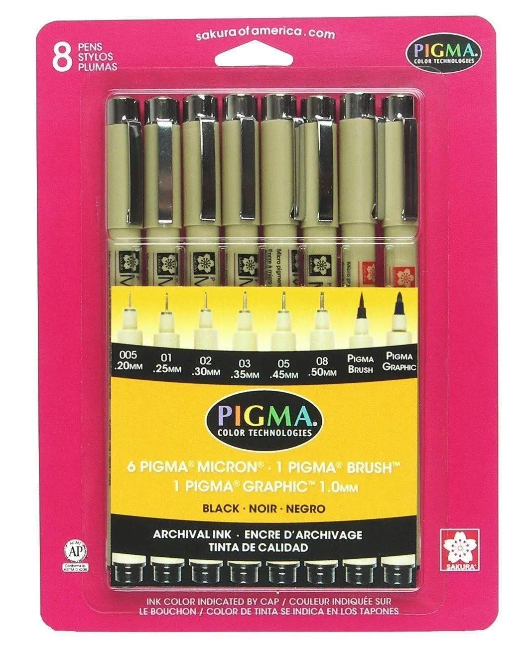 Pigma Fine Line Pen, Black - 8 Pack