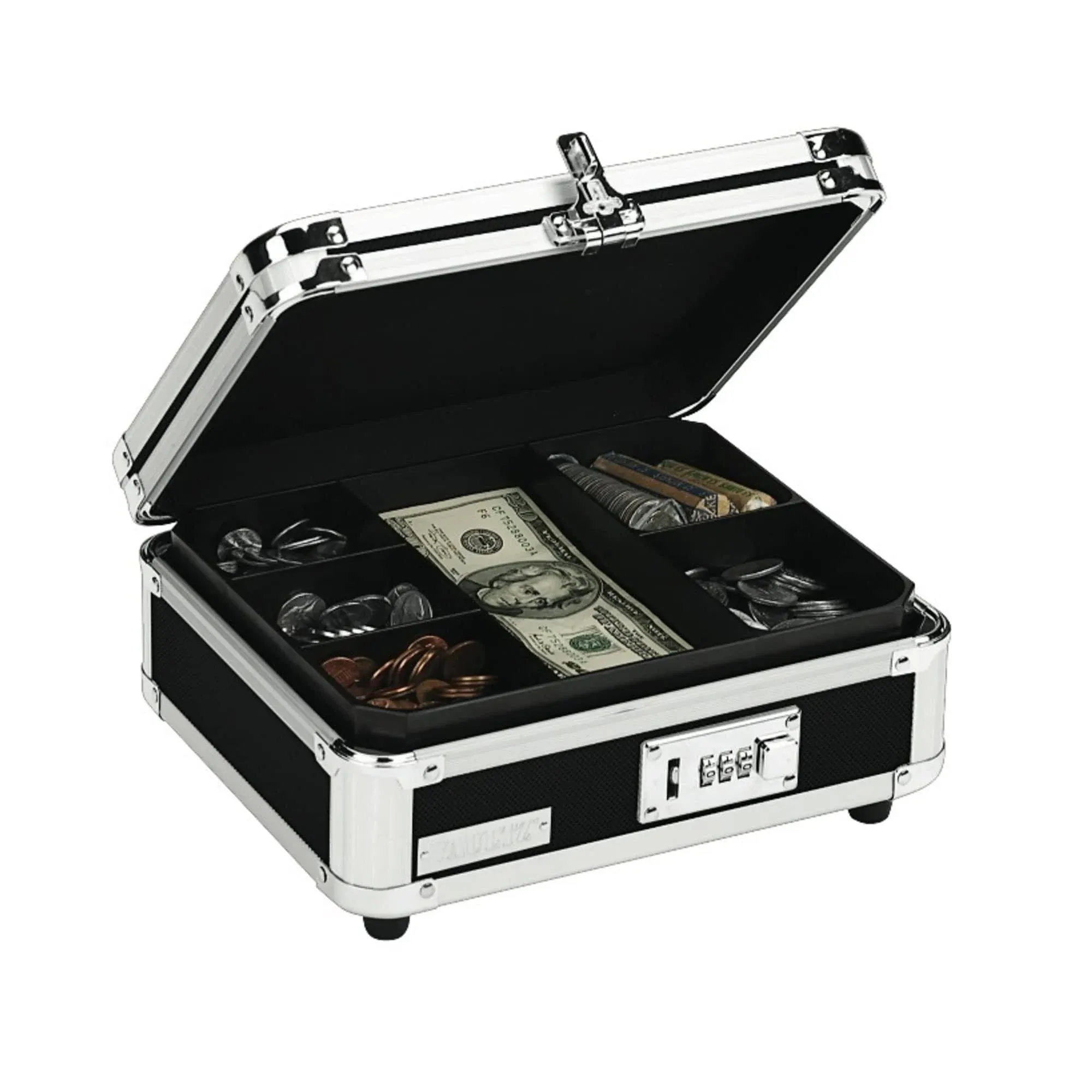 Ideastream VZ01002 Plastic and Steel Cash Box with Tumbler Lock Black and Chrome