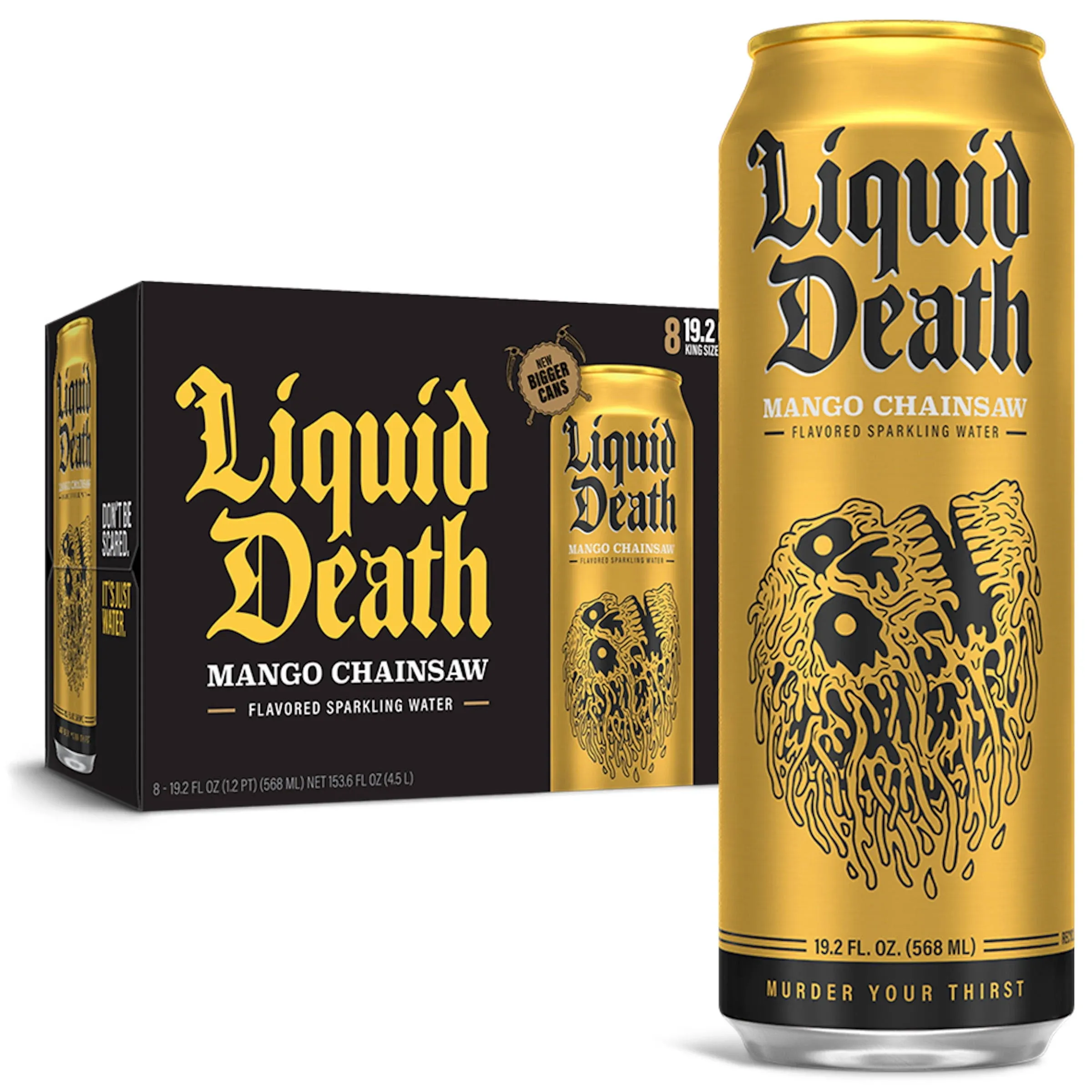 Liquid Death Flavored Sparkling Water, Mango Chainsaw - 19.2 fl oz