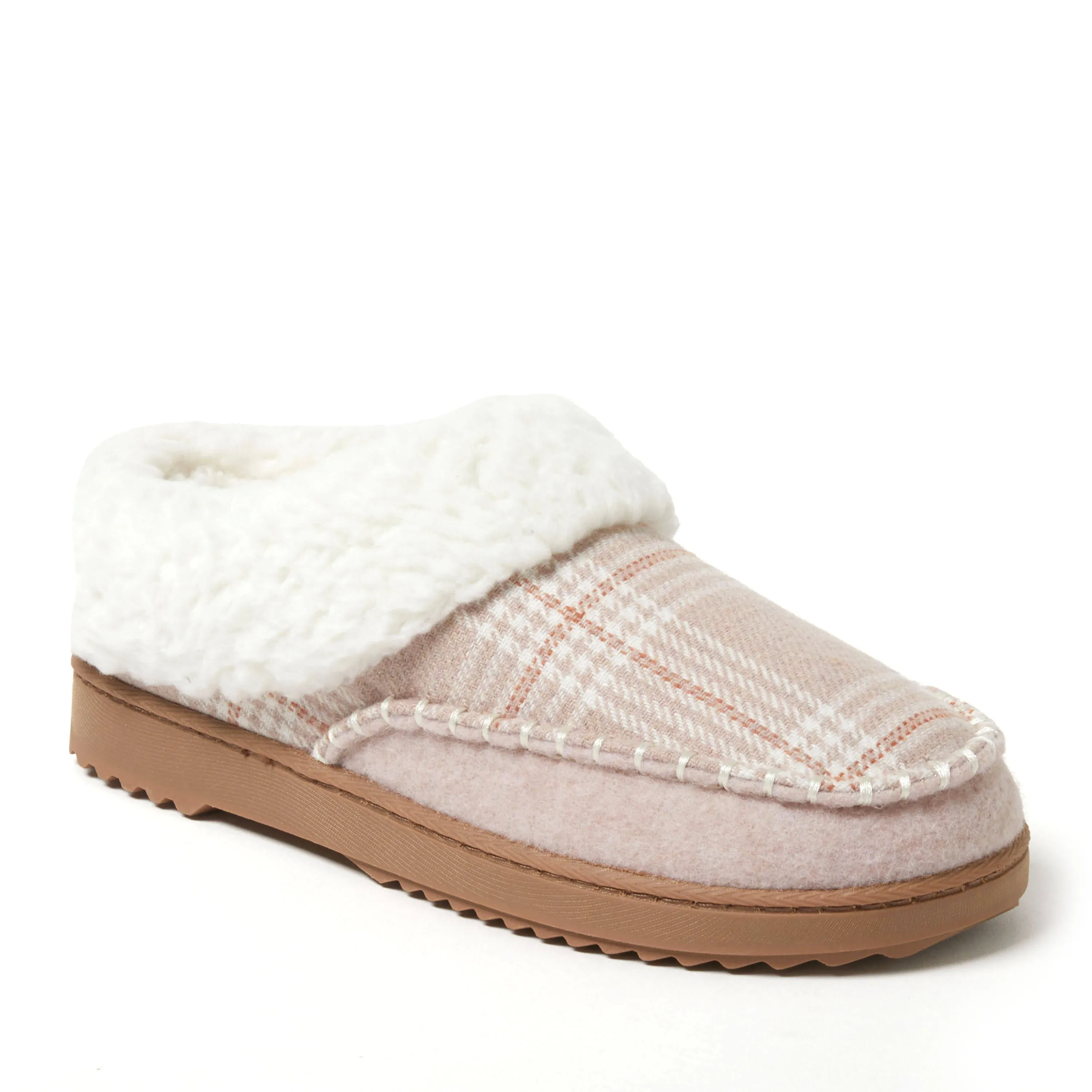 Dearfoams Women&#x27;s Nyla Felted Plaid Moccasin Toe Clog House Shoe Slipper