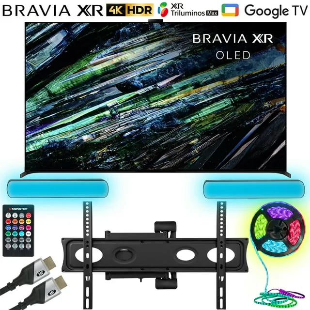 Sony XR65A95L BRAVIA XR A95L 65 inch QD-OLED 4K HDR Smart TV with Google TV (2023) Bundle w/ Full Motion Mount, Monster HDMI Cables, & Sound Reactive RGB| Official Sony USA Partner