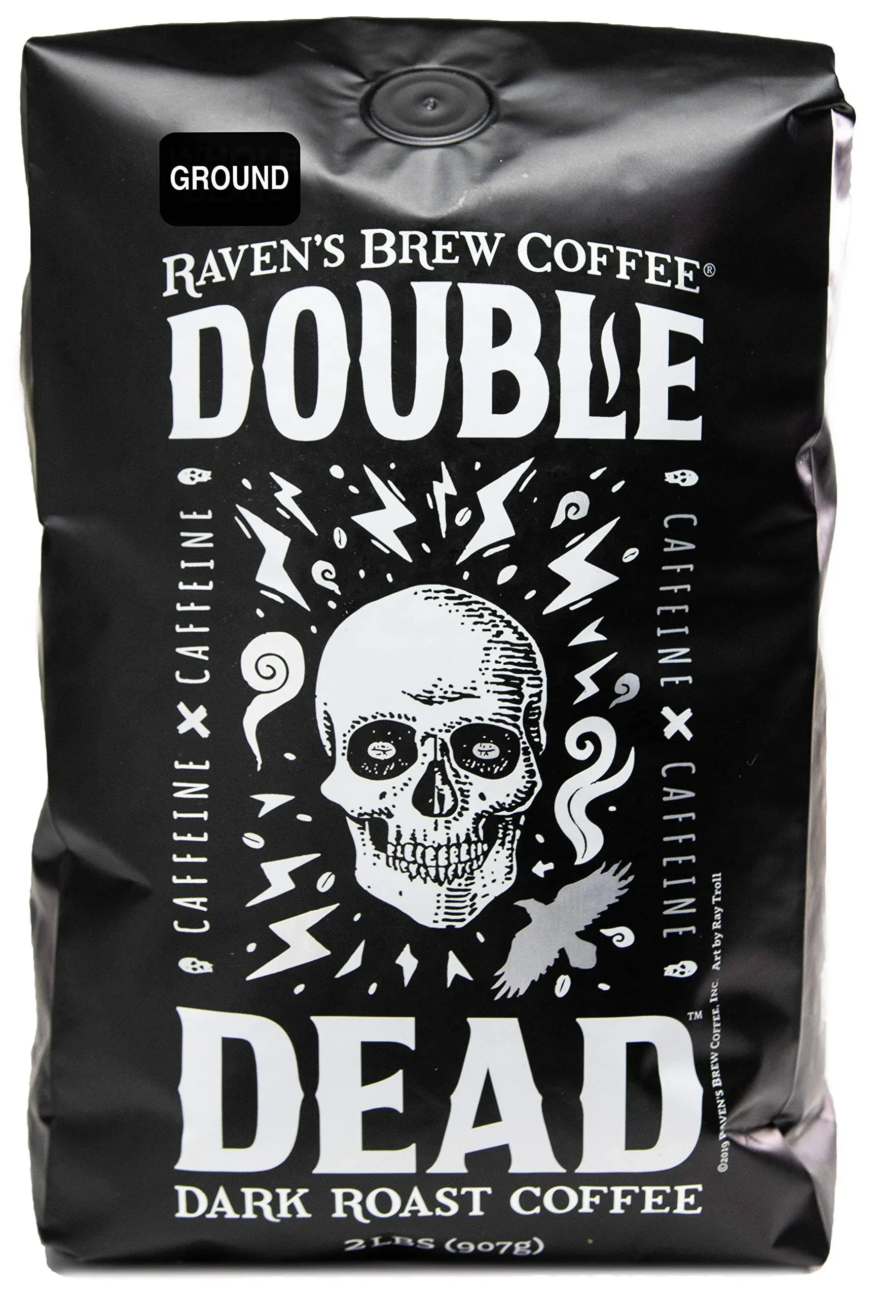 Raven&#039;s Brew Coffee Double Dead Dark Ground Roast Coffee 2 lb / 907 g Exp 01/24