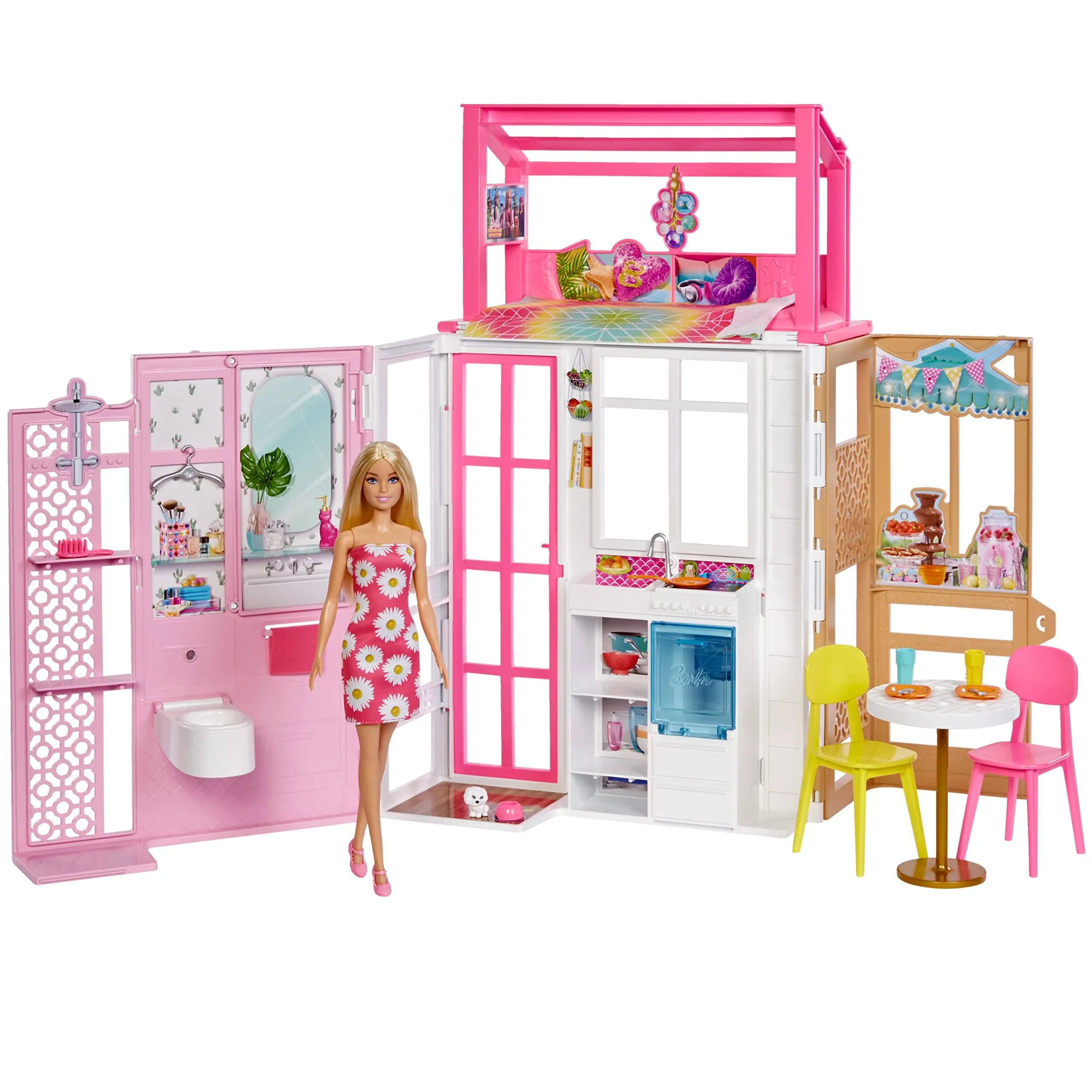 Barbie Fully Furnished Doll House w/ Doll &amp; Puppy 360 degree 2.65t x 1.6ft