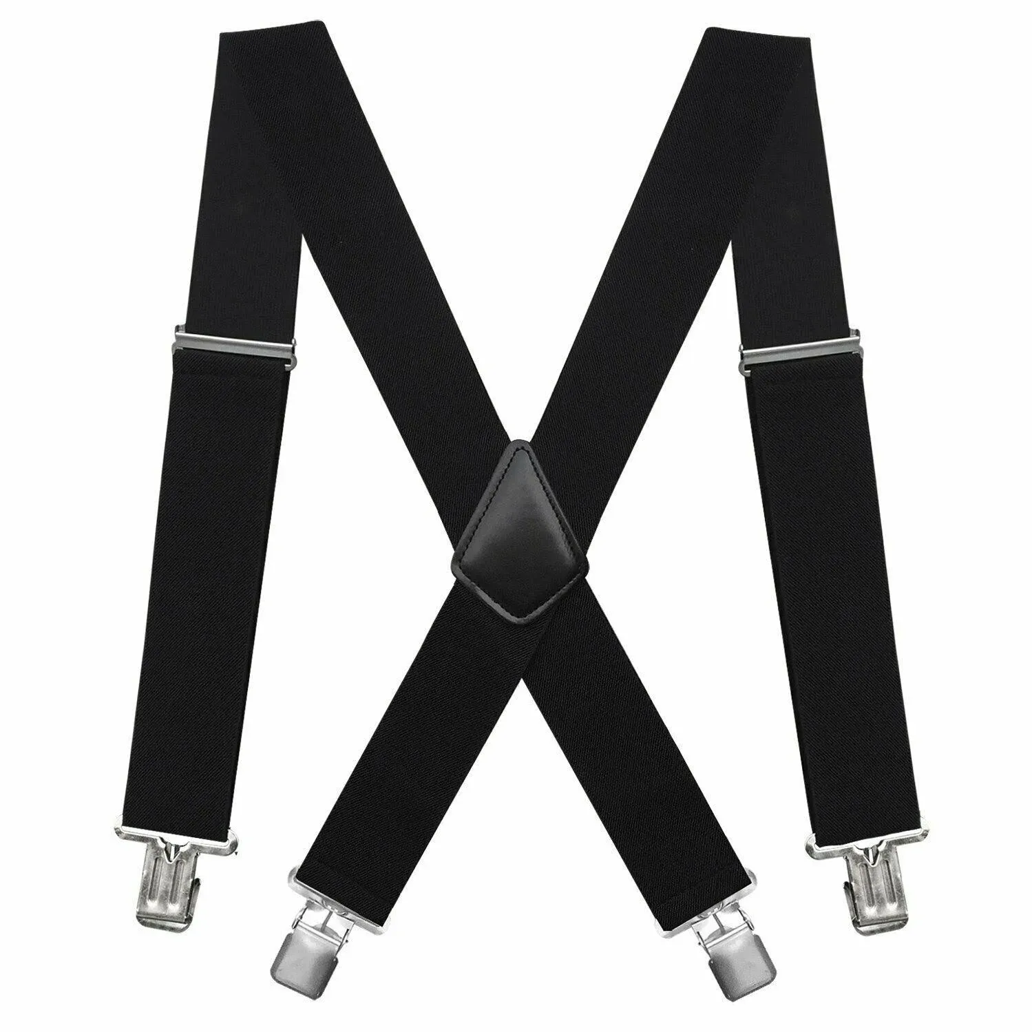 Suspenders For Men Heavy Duty 2 Inch Wide Adjustable Elastic X Back Black - New ...