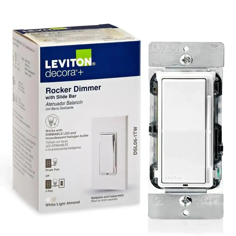 Leviton Decora Rocker Dimmer with Slide Bar White-Light Almond DSL06-1TW