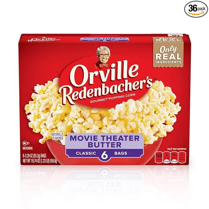 Orville Redenbacher’s Movie Theater Butter Flavored Microwave Popcorn, Gluten Free, 6 Count Popcorn Bags (6 Boxes)