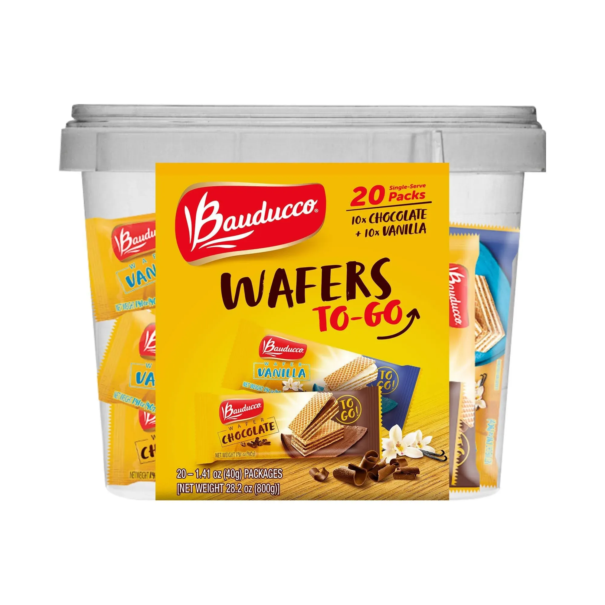 Bauducco Chocolate & Vanilla Wafer Cookies - Convenient Single Serve Wafer Cookies With 3 Layers of Cream - Delicious Sweet Snack on the go or Dessert 28.2oz (Pack of 20)