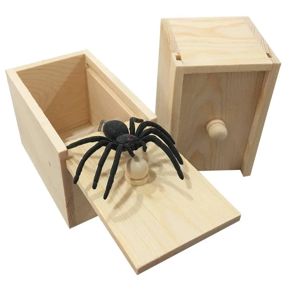 Parnixs Wooden Spider Prank Box Handcrafted Money Surprise Box for Adults and Kids