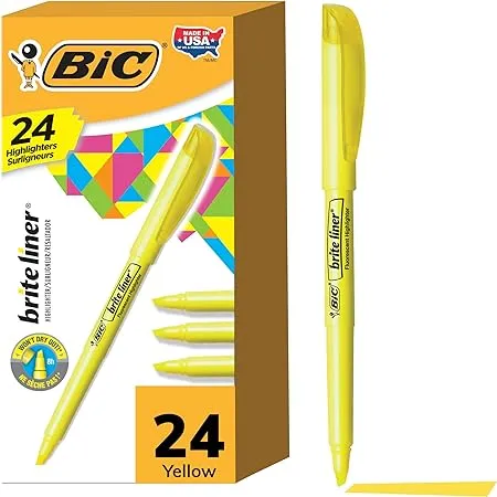 BIC Brite Liner Highlighters, Fluorescent Yellow - 24 pack