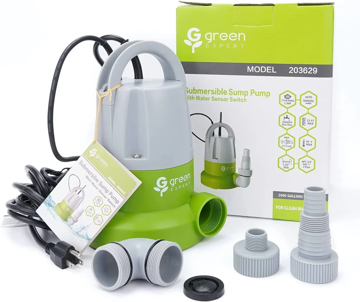 G Green Expert 1HP Submersible Water Removal Sump Pump w/ 4000GPH Flow Rate