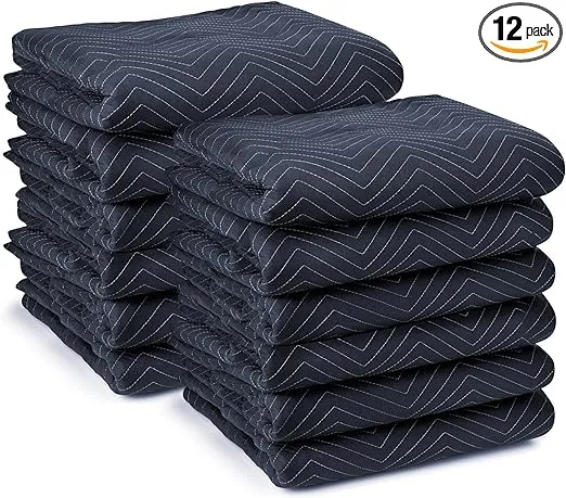 Sure-Max 8 Moving & Packing Blankets - Pro Economy - 80" x 72" (35 lb/dz weight) - Professional Quilted Shipping Furniture Pads Navy Blue and Black