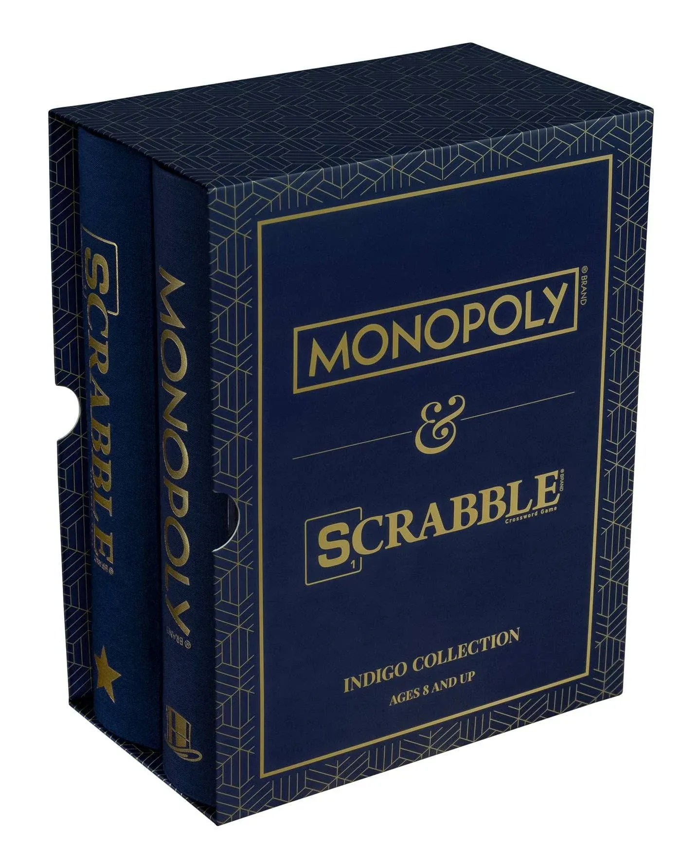 WS Game Company Monopoly and Scrabble Indigo Bookshelf Game Collection