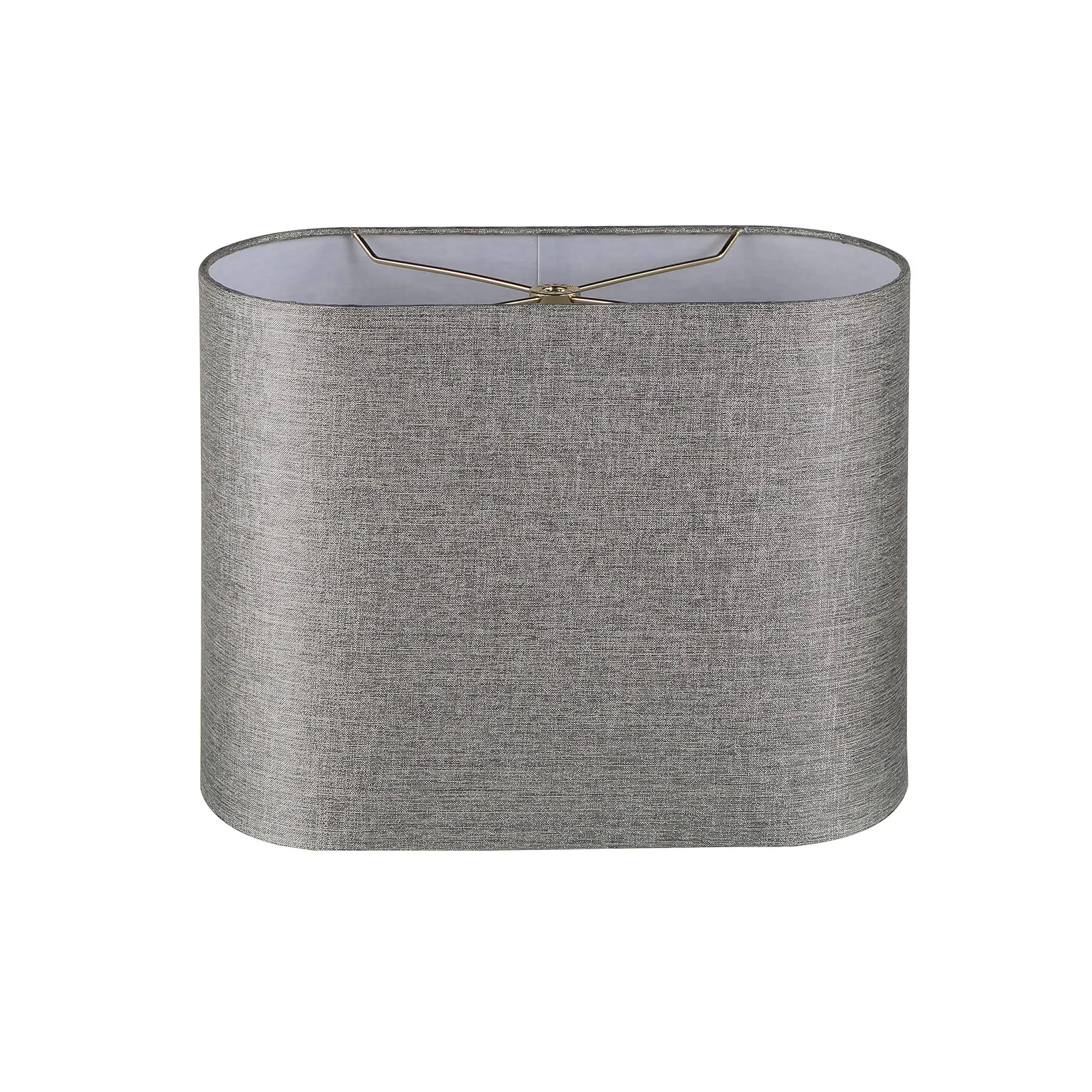 Aspen Creative 37002, Hardback Oval Barrel Contemporary Spider Shade, Grey Sliver Burlap Texture Fabric, 8+13-1/2" Top x 8+13-1/2" Bottom x 10-1/2" Height