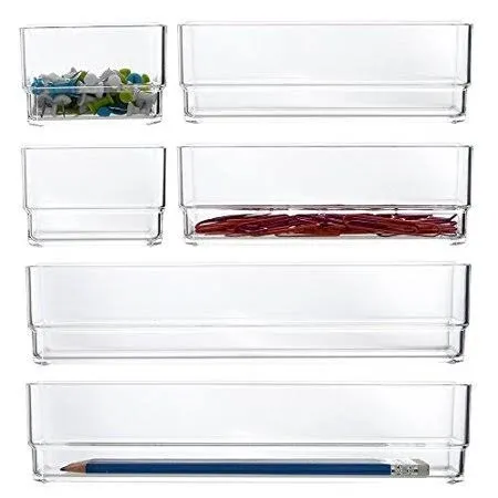 Stori Clear Plastic Desk Drawer Organizers 6 Piece Set