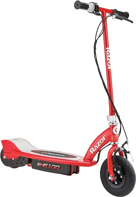 Razor E100 Electric Scooter for Kids Ages 8+ - 8" Pneumatic Front Tire, Hand-Operated Front Brake, Up to 10 mph and 40 min of Ride Time, for Riders up to 120 lbs