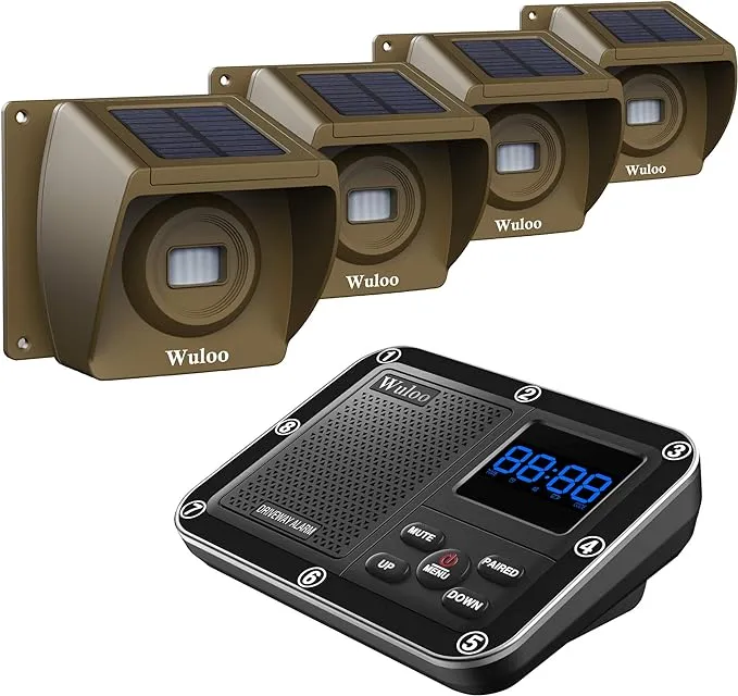 Wuloo Solar Driveway Alarm Wireless Outside 1800FT Range, Outdoor Motion Sensor & Detector Driveway Alert System with Rechargeable