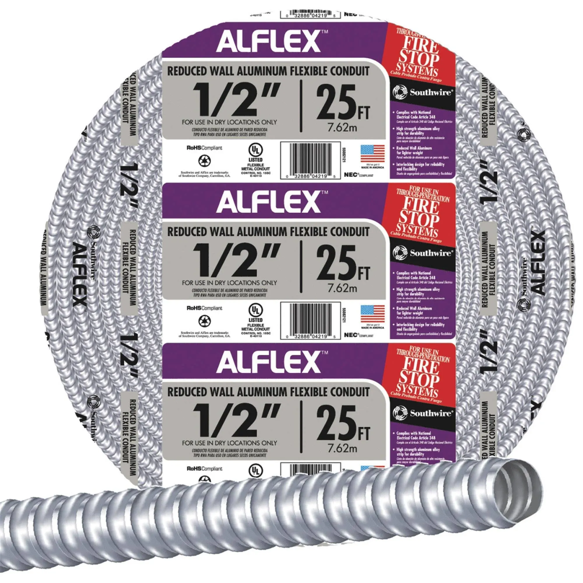 Southwire 1/2" x 25' Aluminum Flexible Metal Conduit