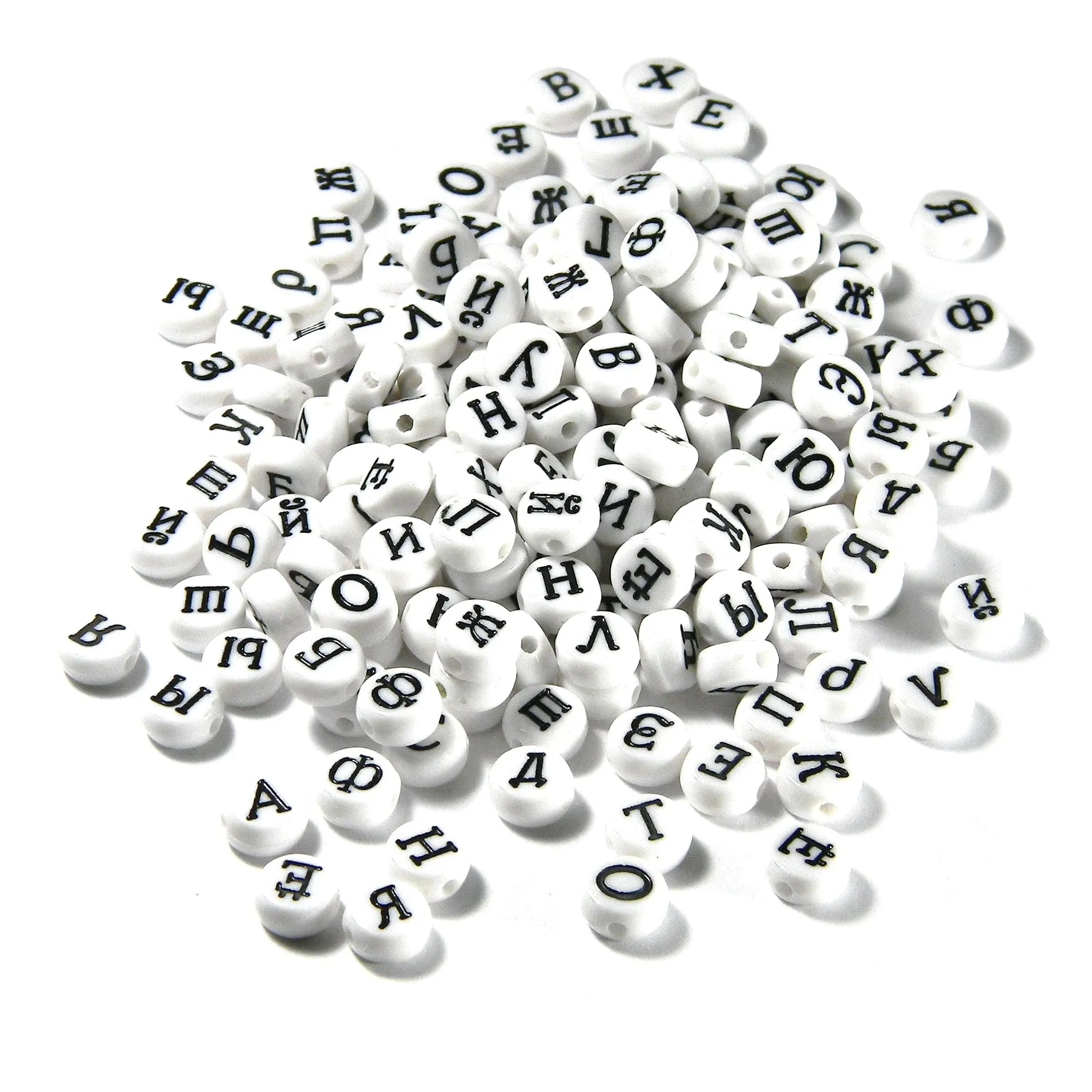 200 Assorted Russian Alphabet 7mm Flat Round Plastic Acrylic Coin Letter Beads