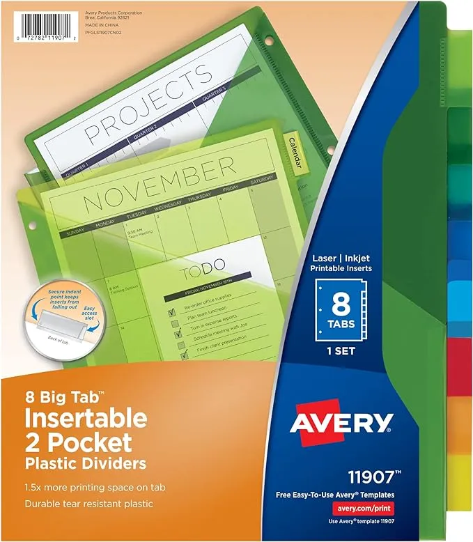 Avery Insertable Big Tab Plastic Pocket Dividers