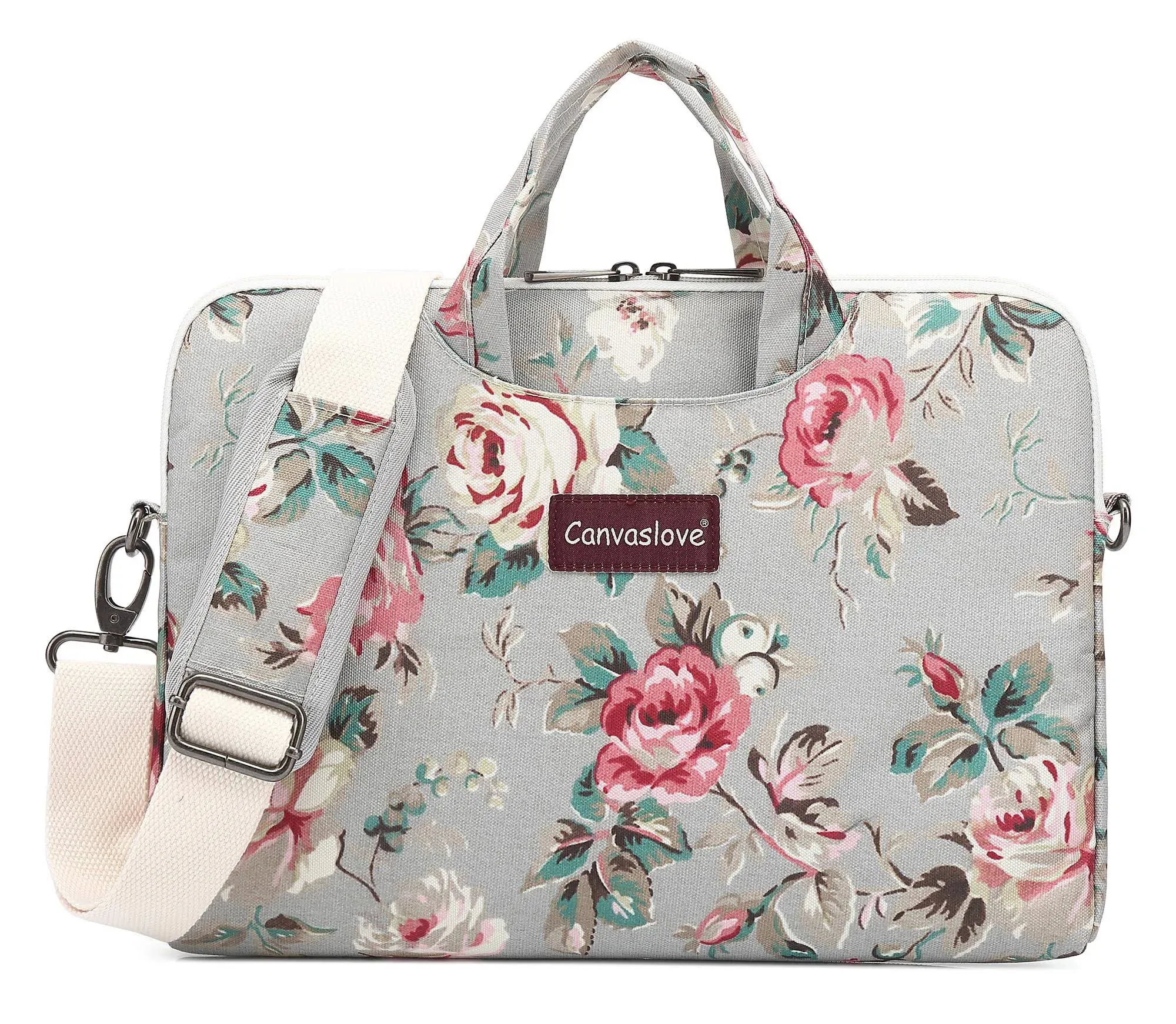 Canvaslove Grey Rose Pattern Water Resistant Laptop Shoulder Messenger Bag for ...