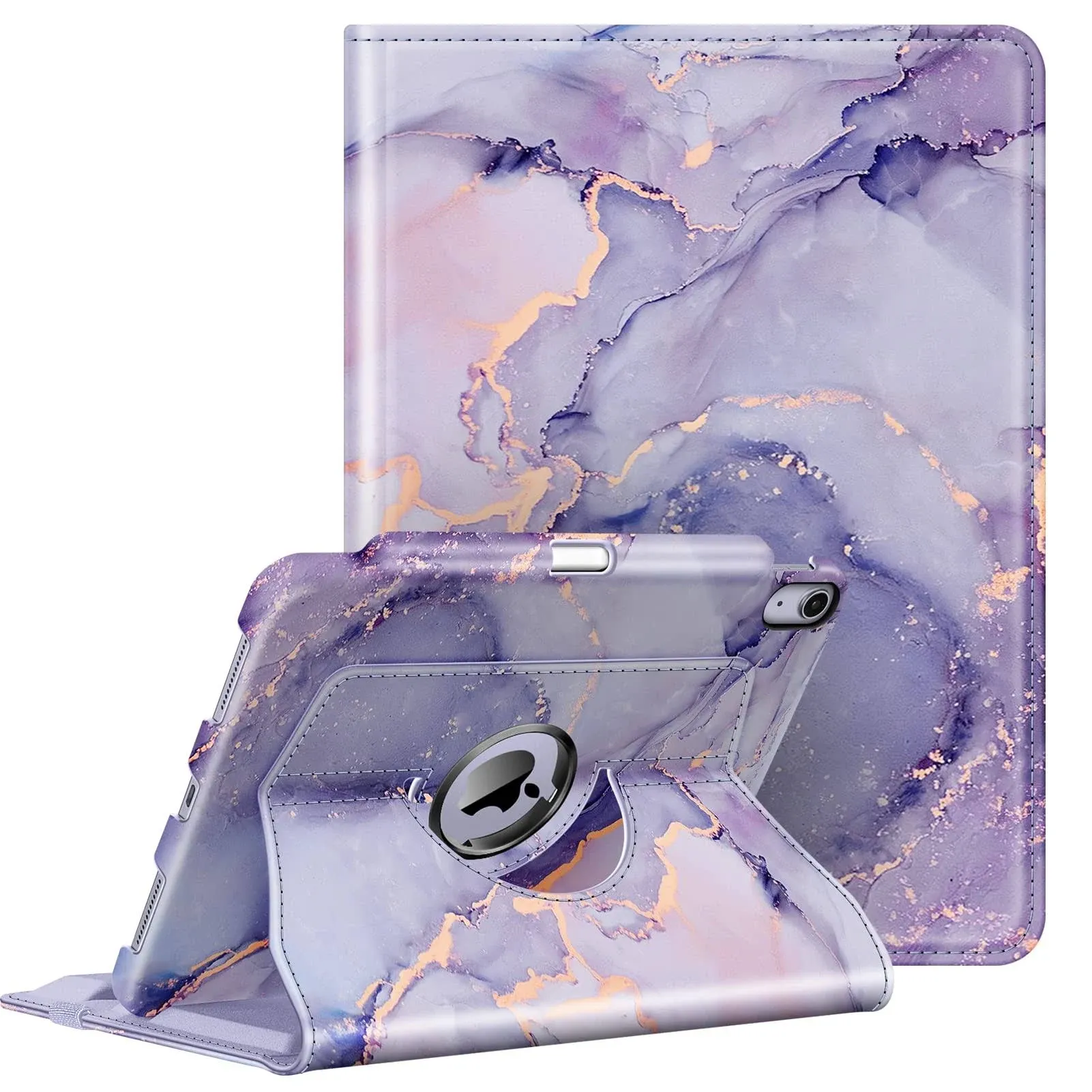 Fintie Rotating Case for iPad Air 11-inch M2 (2024), iPad Air 5th Generation (2022) / Air 4th Gen (2020) 10.9 Inch with Pencil Holder - 360 Degree Rotating Protective Stand Cover, Lilac Marble