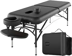 CLORIS 84" Professional Massage Table Portable 2 Folding Lightweight Facial Solon Spa Tattoo Bed Height Adjustable with Carrying Bag & Aluminium Leg Hold Up to 1100LBS