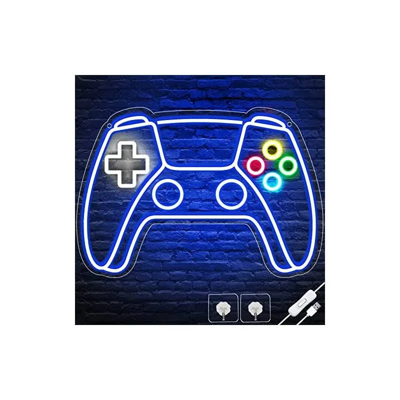 Gaming LED Neon Sign - Gamepad Shaped Gamer Room Decor - USB Powered - Blue