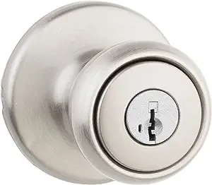 Kwikset Security Tylo Satin Nickel Smartkey Exterior Single-cylinder deadbolt Keyed Entry Door Knob Combo Pack with Antimicrobial Technology