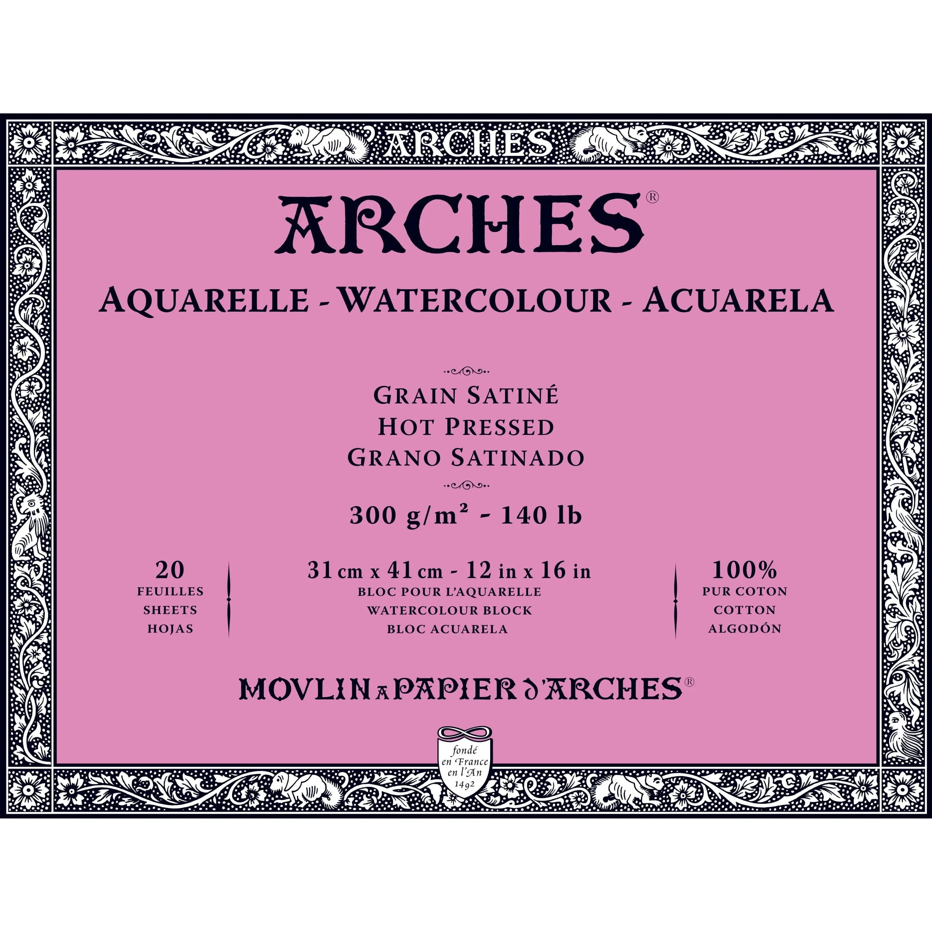 Arches Watercolor Block - 12" x 16", Hot Press, 20 Sheets