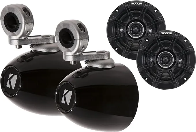 Kicker Black Mini Wake Tower Enclosures Loaded with Kicker 4" DSC Speakers