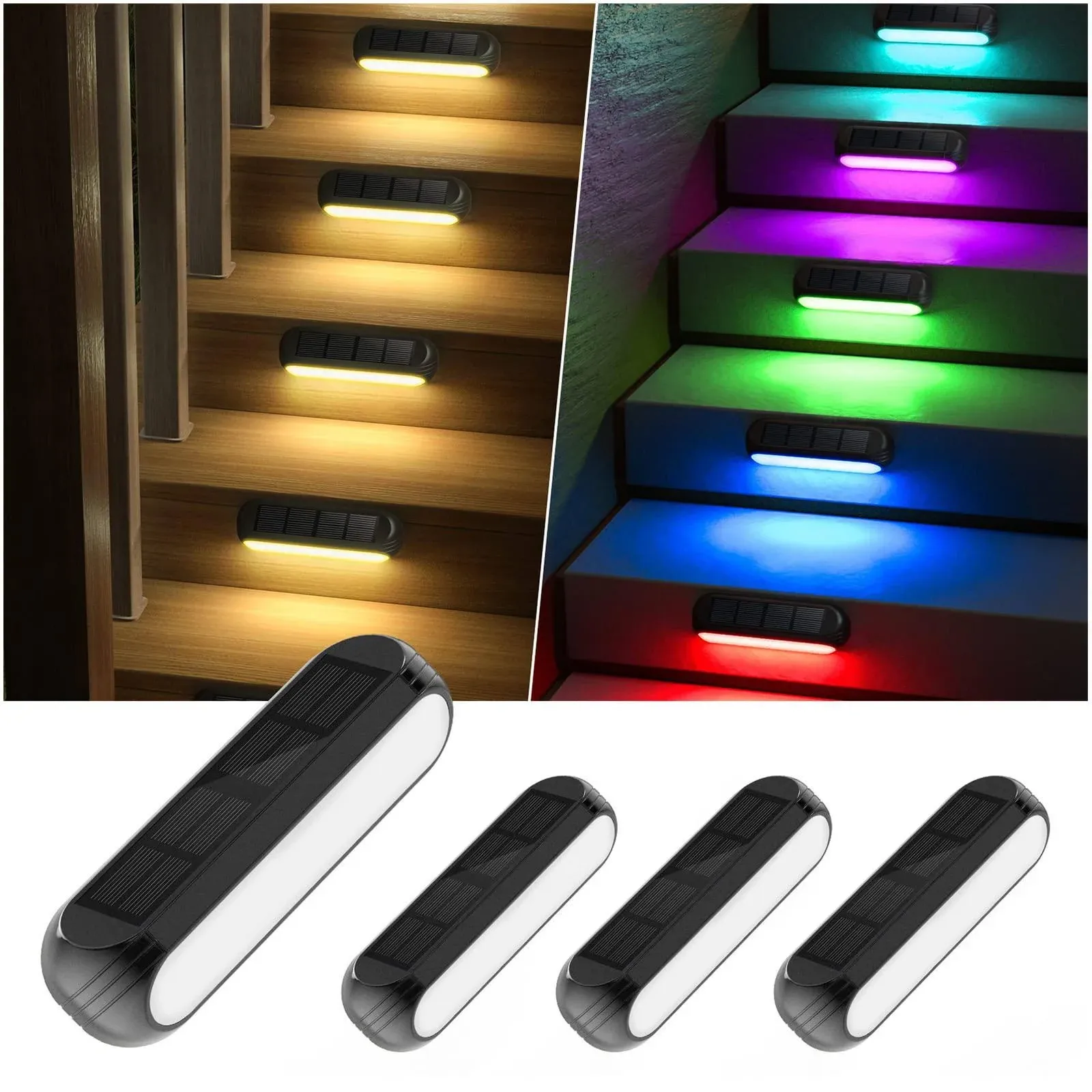 Ahaorigin Solar Outdoor Lights for Deck 4 Pack, Upgraded RGB Solar Fence Lights ...