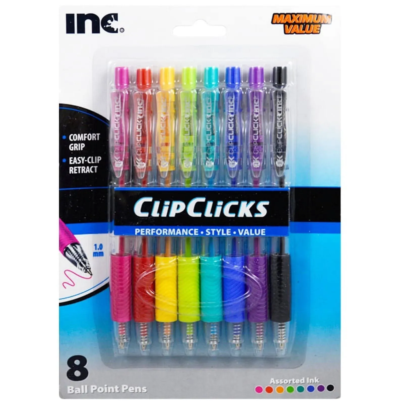 Inc 8 counts per pack Clipclick Pens Ball Point Assorted Color Pens