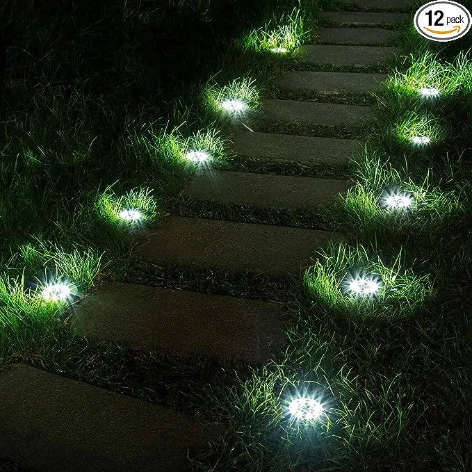 SOLPEX 12 Pack Solar Ground Lights, 8 LED Solar Powered Disk Lights Outdoor Waterproof Garden Landscape Lighting for Yard Deck Lawn Patio Pathway Walkway (White)