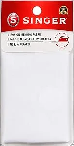 SINGER 00097 Iron-On Mending Fabric, Fabric Patch for Mending ClothesWhite, White