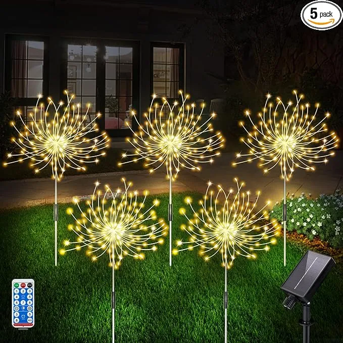 Solar Garden Lights, Firework Lights Outdoor 5 Pack 120 LED Solar Waterproof Decorative Starburst Lights Landscape Lamp Adjustable Brightness, Decor